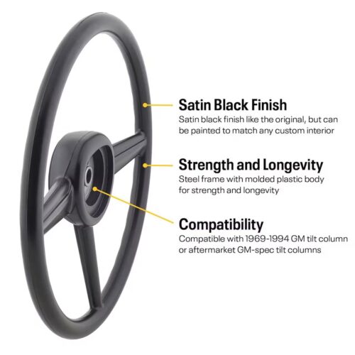 47-54 Chevy/GMC Truck 15 Inch Steering Wheel, Black